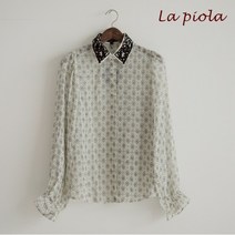 LAPIOLA 비즈 패턴 블라우스 화이트