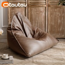 빈백 1인용빈백쇼파 쇼파 쿠션 의자 OTAUTAU 삼각형 인조 가죽 커버 바닥 좌석 빈 백 체어 방석 오토만 싱글 소파 가구 DD29JZ1T, 01 empty pouf cover, 04 khaki