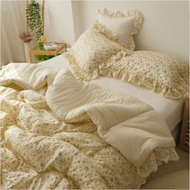 핸드메이드 친환경 모달 옐로우 플라워 60수 아사 면 슈퍼 싱글 퀸 킹 사이즈 사계절 누빔 차렵 이불 저 데니아 솜 면 토션 레이스 침구 세트 맞춤 제작 가능 간절기 봄 가을 겨울