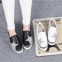 여성 국산 발편한 큐빅 별 단화 슬립온 슈즈