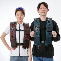 피쉬클럽 자동팽창식 구명조끼 XL(대) 스트라이프 3포켓 KC인증 책임보험, 블랙(블루)