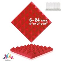 방음재 흡음재 방음벽 스튜디오 어쿠스틱 폼 패널 6 12 24 pcs 방음 처리 보드 ktv 룸 녹음 스튜디오 벽 방음 스폰지 패드, 빨간색, 테이프를 가진 24 PC, 중간 밀도, 빨간색