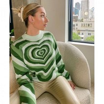 니트 스웨터 미학 하트 스트라이프 풀오버 스웨터 걸스 스위트 긴 소매 터틀넥 점퍼 가을