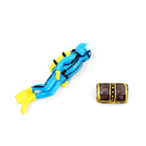 테라리움 재료 보물상자와 잠수부 피규어 2종 세트, A타입(블루 잠수부+브라운 상자)