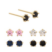 여성용 14K 골드필드 데일리 심플 큐빅 핀 귀걸이 3mm JK22 + 선물케이스