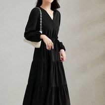 가을 원단좋은 촤르르핏 브이넥 베이직 셔링 롱원피스