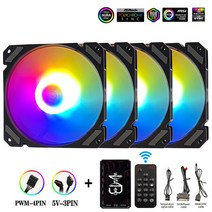 PC케이스 Wovibo RGB ARGB 팬 쿨러 PWM 4 핀 5V 3 환풍기 PC 컴퓨터 냉각 케이스 라디터 화이트 블랙 12cm 120mm, [04] Black 4 in 1, [01] ARGB, [01] WHITE, Black 4 in 1+ARGB+as shown in