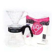 하리오 V60 투명 PP VCS 핸드드립 세트 3~4인, 화이트(여과지), 1세트
