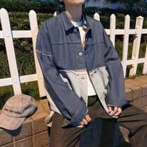 힙한자켓 헤지 투톤 배색 데님 코트 2018 가을 한국 스타일 트렌드 학생들 얇은 재킷