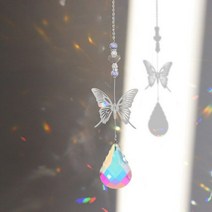 크리스탈 선캐쳐 프리즘 행잉 레인보우 체이서 윈도우 윈드 차임 라이프 자동차 아트 펜던트 홈 가든 데코레이션, G Butterfly