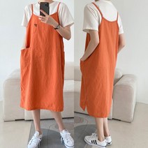 나니까 멜빵치마 린넨 끈 나시 미디 원피스 뷔스티에 레이어드 린넨원피스 초록 퍼플