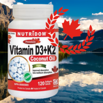 캐나다 비타민 D 3 K2 고함량 1000 IU 디 dk2 MCT오일 120 캡슐, 120정