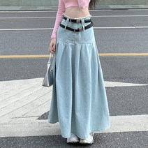 스트릿살롱 데님 플리츠 맥시 스커트