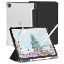 신지모루 클리어 애플펜슬 수납 태블릿PC 케이스 + 종이질감 액정보호 필름 세트, 블랙