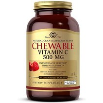Solgar 비타민 C 500mg 츄어블 크랜 라즈베리 맛 90개 항산화 Healthy 피부 관절 GMO 프리 비건 글루텐 코셔 90회, Cran Raspberry