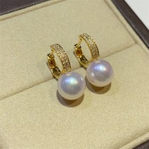 하이퀄리티 주얼리브랜드 남해 진주 다이아몬드 귀걸이 18K 솔리드 옐로우 리얼 골드 쥬얼리 AU750 여성 패션 여자 바다
