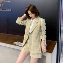 C.ONLIE SHOP여자봄아우터 간절기 체크 바지 블레이저 투피스세트 트위드자켓 청자켓 크롭자켓