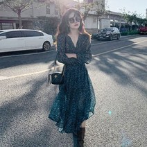 녕동 여성의류 여자옷 봄 여름 여성 롱 빈티지 꽃무늬 쉬폰 빅사이즈 원피스 +사은품