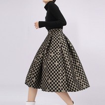 햅번 퍼프 스커트 봄 레트로 A 라인 벌룬 바둑판 우아한 스탈