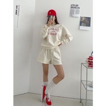 레터링 맨투맨 밴딩 반바지 트레이닝 셋업 세트 3컬러