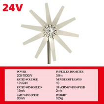 소형 대형 풍력발전기 발전기 키트 자가 10Pcs 블레이드 7000W 1224V 풍력 터빈 MPPT 컨트롤러 공장 저소음 고효율, 24V