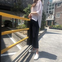 스타일자키 여름 바지 8부 밴딩 와이드팬츠 (2color)