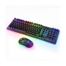 무선 키보드 마우스 RGB 백릿 콤보 MOOJAY 충전식 2.4G 라이트 업 게이밍 인체공학 와이어드 듀얼 모드 Mice 세트 PC/노트북 랩탑/윈도우/Mac/ - 블랙
