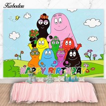 Kabodou Barbapapa 가족 사진 배경 생일 축하 베이비 샤워 장식 배너, 06 05_14 Polyester 150x100cm