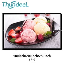 롤스크린 ThundeaL 16:9 180 200 250 300 인치 프로젝션 프로젝터 스크린 캔버스 화이트 커튼 스크린 3D 필