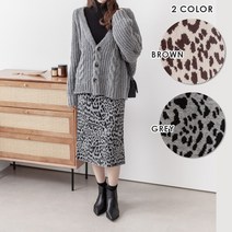 호피 레오파드 무늬 H라인 니트 자카드 밴딩 롱 스커트 치마