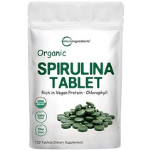 스피룰리나 보충제 (생 필러 프리) 1회 제공당 3000MG 720정 (4개월 분량) 비건 단백질과 비타민 & 및 프