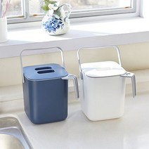 올유리빙 음식물 쓰레기통 수거통 주방 싱크대 종량제 봉투 물빠짐 구멍 음쓰통 손잡이 미니 1개, 1개-네이비, 단품