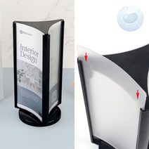 SOCEAN 3면 회전 POP 스탠드 탁상 메뉴판 블랙 1/3 A4 꽂이 리플렛 전단지 꽂이 리플렛 진열대 메뉴 스탠드 사인 아크릴 가격표 홍보물 게시대 쇼카드 케이스 POP 게시판 데스크 안내판 팜플렛 거치대