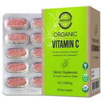USDA 오가닉 인증 유기농 비타민C 원료 200mg 비건제품 어린이 임산부 추천 30정 ORGANIC VITAMIN C 첨가물없음