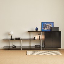 [단독출시!] 파로마 바우 미드센추리 수납장 선반장 세트B / 장식장 진열장 LP장 모듈장, 블랙