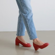 리본 플랫 여성화 미들굽 펌프스힐 4.5cm