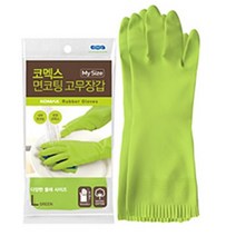 코멕스 마이사이즈 천연고무 주방용 면코팅 고무장갑 그린 L (대), 2개