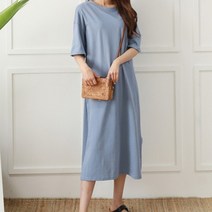 [KT알파쇼핑][애슬릿] 국내 생산 면 옆트임 루즈핏 여름 반팔 롱 원피스