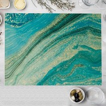 오션 블루 대리석 코튼 린넨 주방 플레이스 매트 골드 라인 패치 워크 식탁 32x42cm 그릇 코스터 패드 장식, [01] 32x42cm-Linen, [08] LM3527