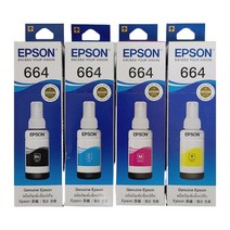 엡손 정품 T664검정+T664노랑 파랑 빨강 4색 세트 EPSON T664 엡손664 앱손664 엡슨664 앱슨664 오리지널 순정품 무한 충전 리필 잉크 고품질 대용량