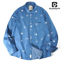 블랙수트나인 슬림핏 긴팔 별나염 청남방 셔츠 (DNSH52566001)