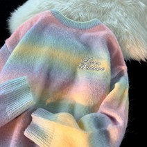 오버핏 스트라이프 그라데이션 니트 스웨터 캐주얼 커플 캐시미어 겨울 의류