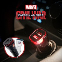MARVEL 시빌워 3.1A 듀얼USB 차량용 LED시거잭 충전기, 시빌워-아이언맨