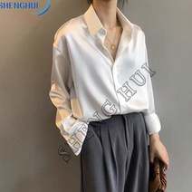 SHENGHUI봄 가을 여성 데일리 루즈핏 긴팔 외투 셔츠 블라우스 실크블라우스 트랜드 여성블라우스+SH6*4L