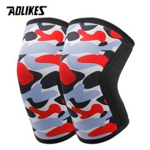 Aolikes 1쌍 7mm 네오프렌 스포츠 니패드 압축 역도 압력 크로스 피트 훈련 무릎 패드 지지대 여성 남성, Red black camo_XL