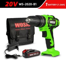 WOSAI-임팩트 전기 스크루 드라이버 12V 16V 20V 무선 파워 드릴 DC 리튬 이온 배터리 3/8 인치 2 단, 07 20V WS-2020-B1