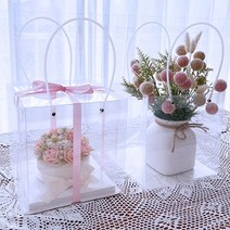 투명 쇼핑백 정사각 사각 완전투명 케이크 플라워 선물 화분 꽃다발 포장 무인쇄 심플 PP 공방 쇼핑백, L(대) 31*31*31