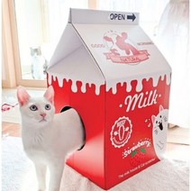 지나네 고양이하우스 테비 밀크하우스 스크래쳐 바나나 딸기 흰우유 숨숨집, 딸기우유