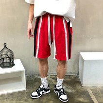 맨스토리 / 테이퍼드핏 투톤 컷팅 태슬 라인 배색 남자 반바지