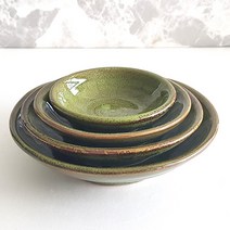 토비 천목 그린 원찬기 세트 (4P), 단색